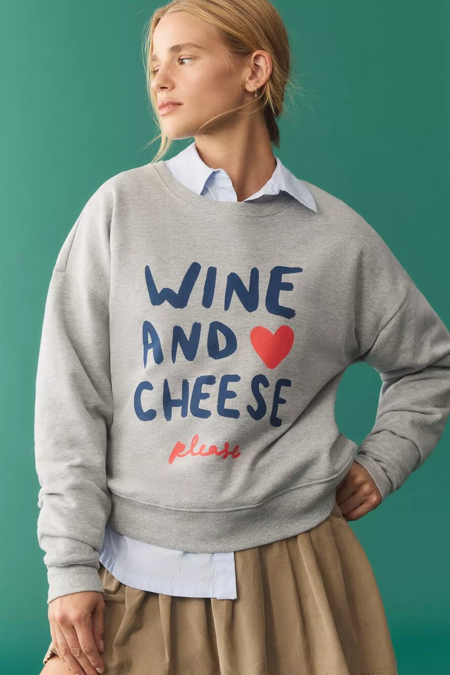 Maeve Anthropologie Jordan Nickson Wine and Cheese Graphic Sweatshirt XS